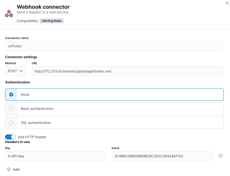 Webhook connector configuration