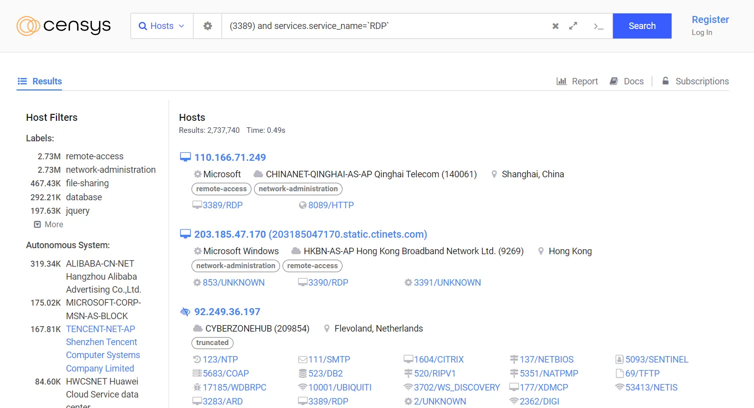 Censys search result