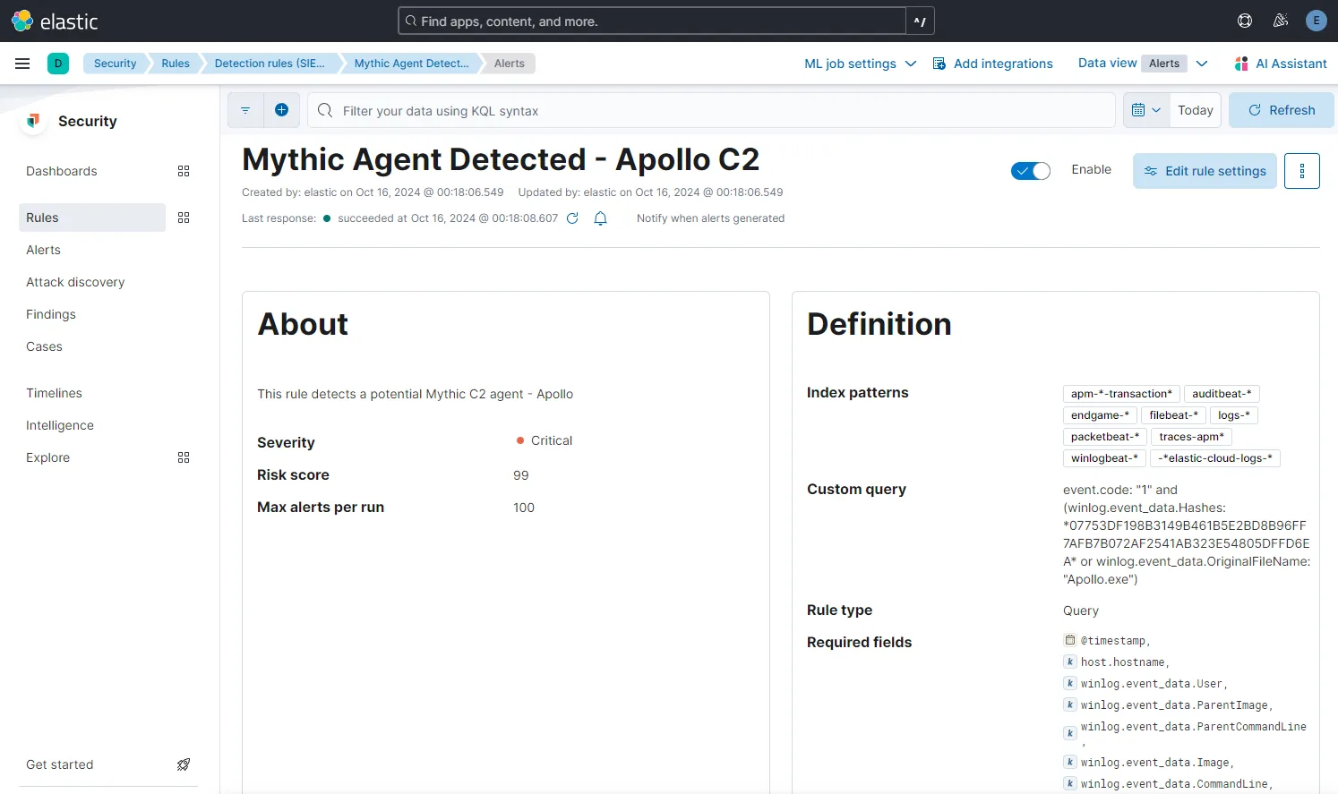 Rule created to detect apollo agent