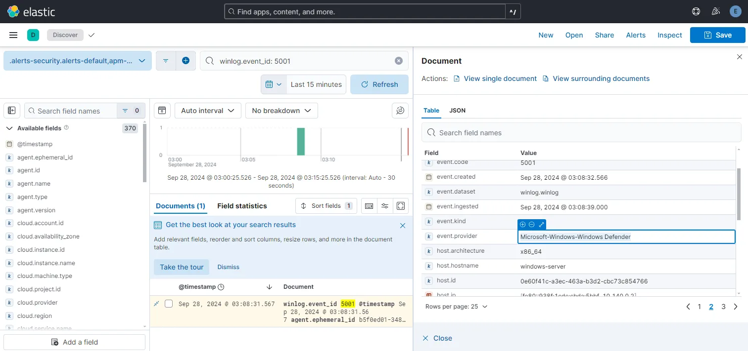 Defender log Event ID 5001
