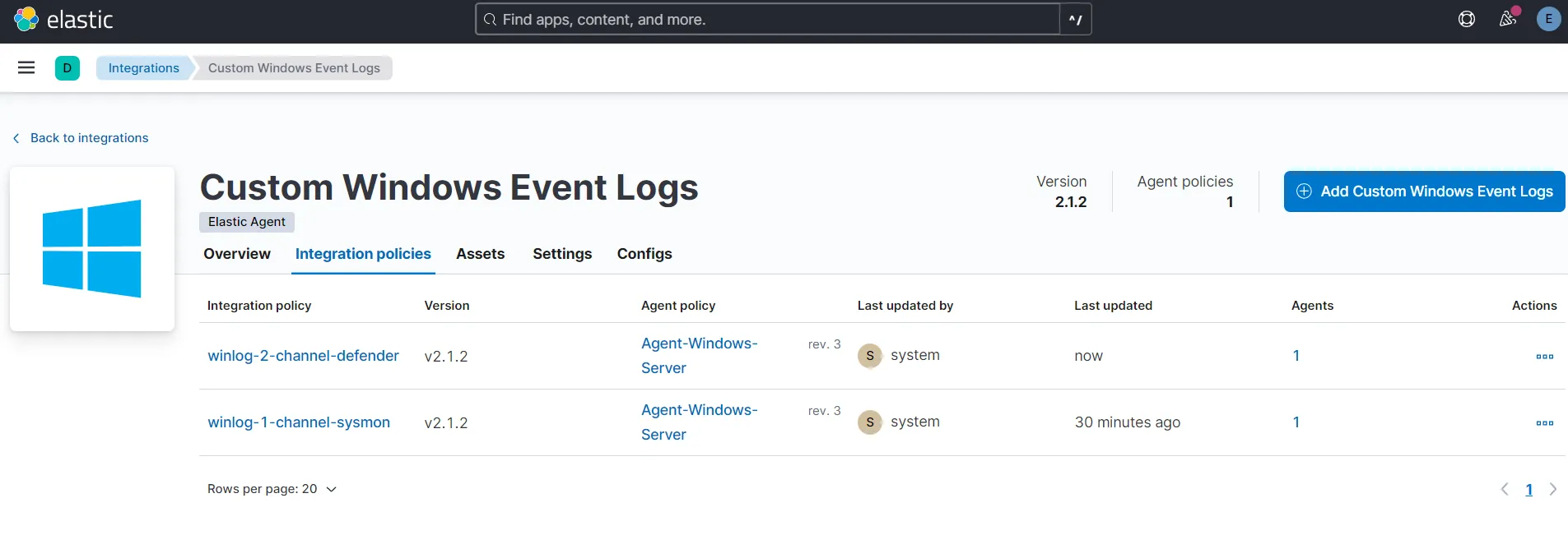 Elastic Agent Windows Integrations