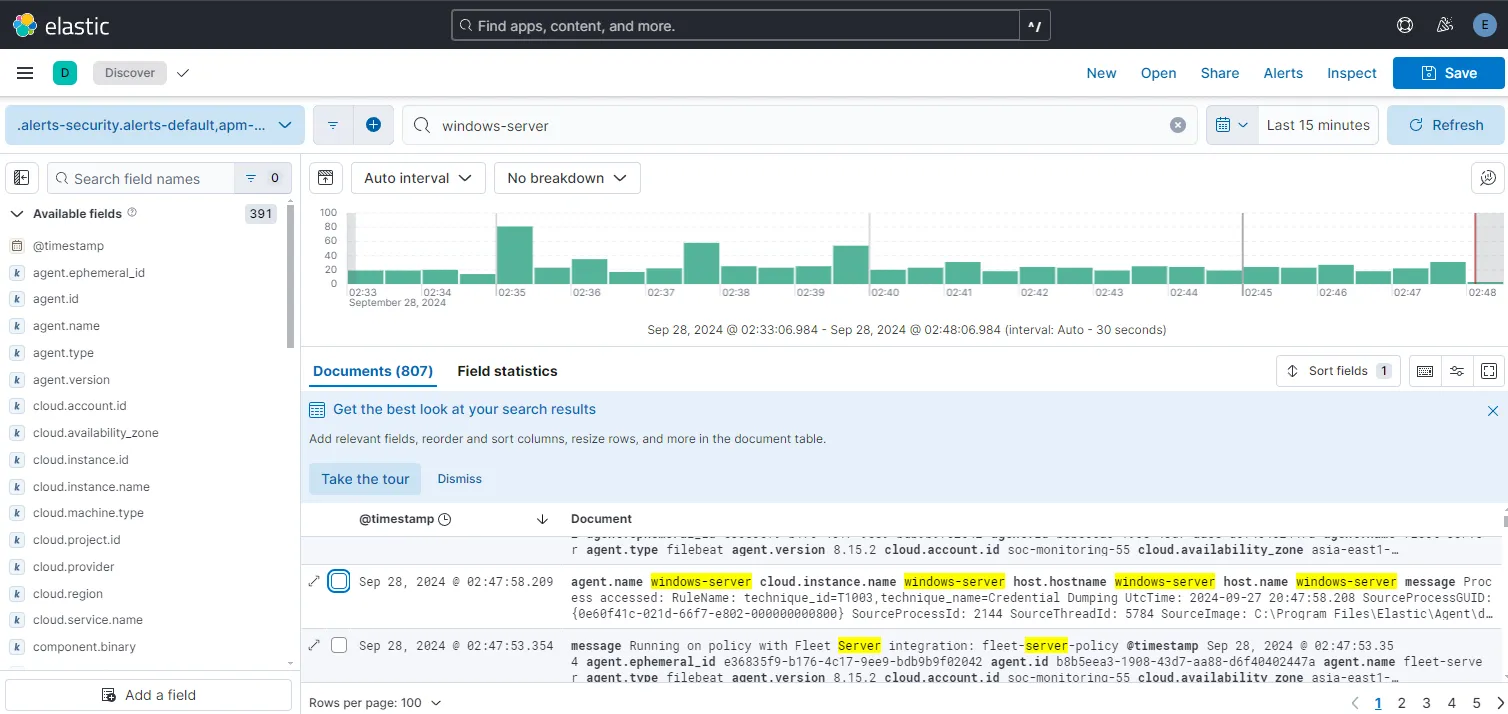 Elastic Analytics Discover page