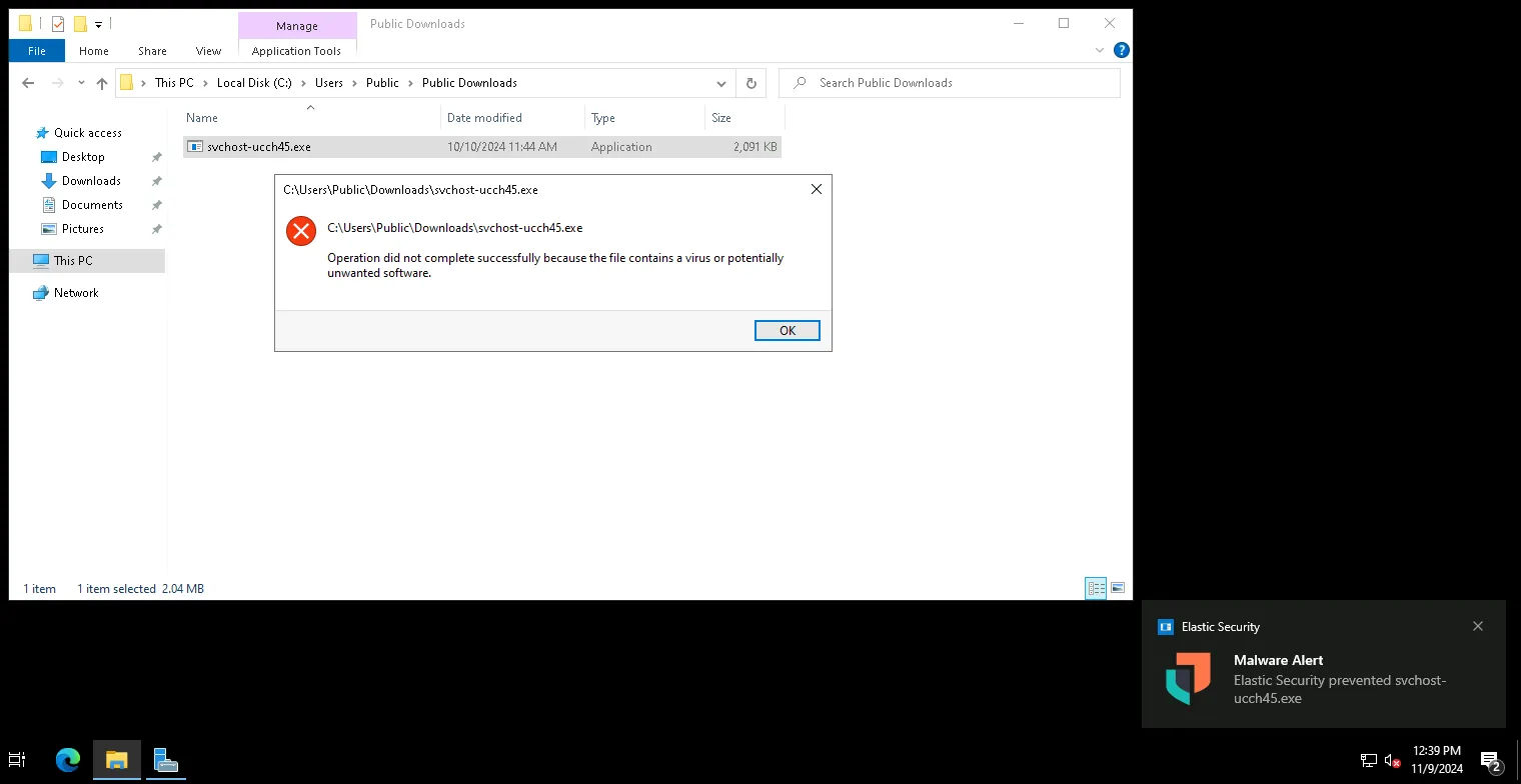Elastic Defend preventing mythic agent execution