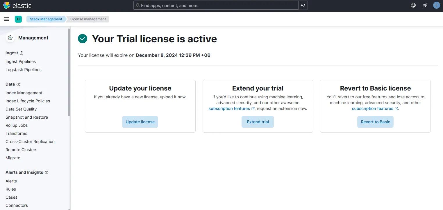 Upgrade Elastic license
