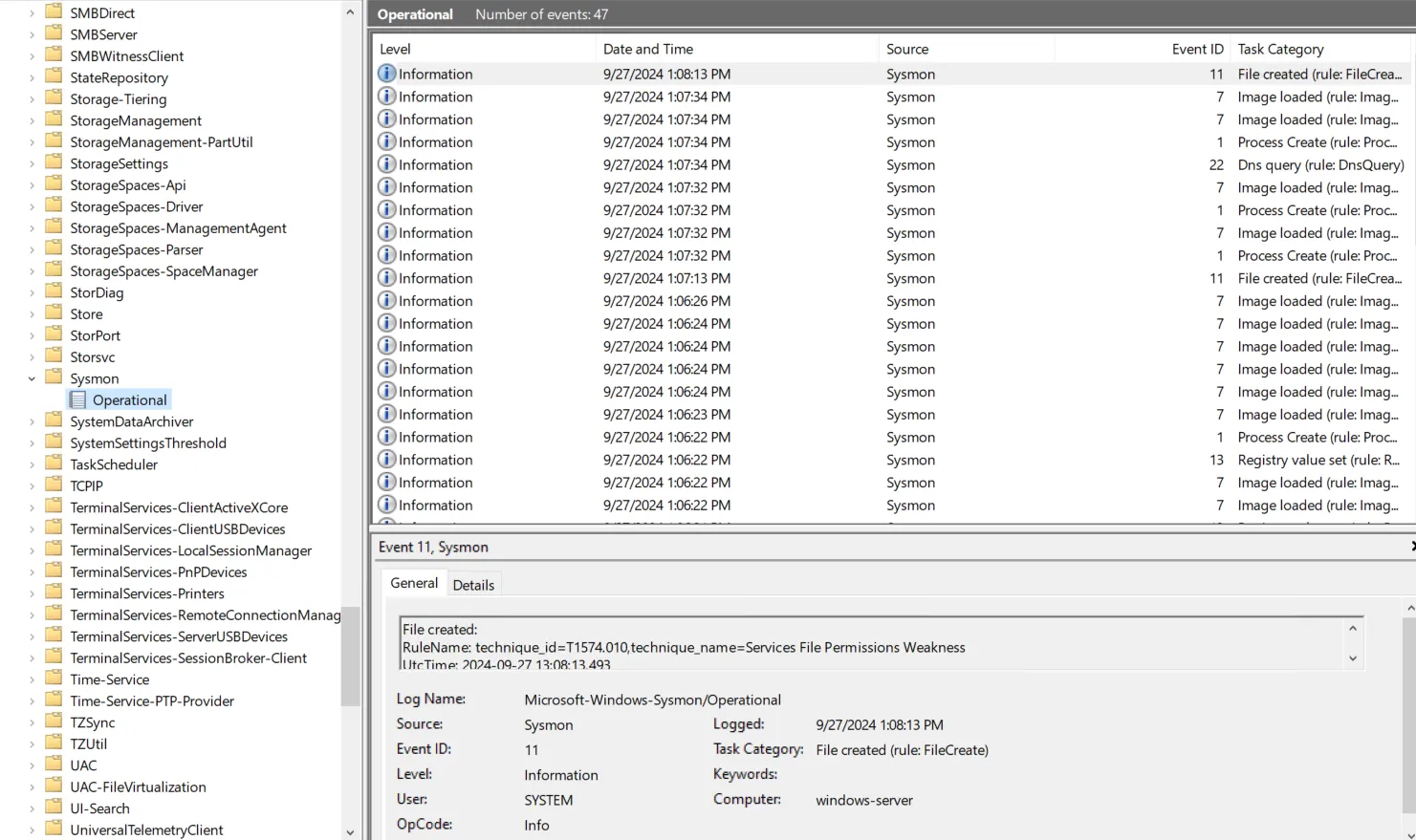 Event Viewer Sysmon Operational log file
