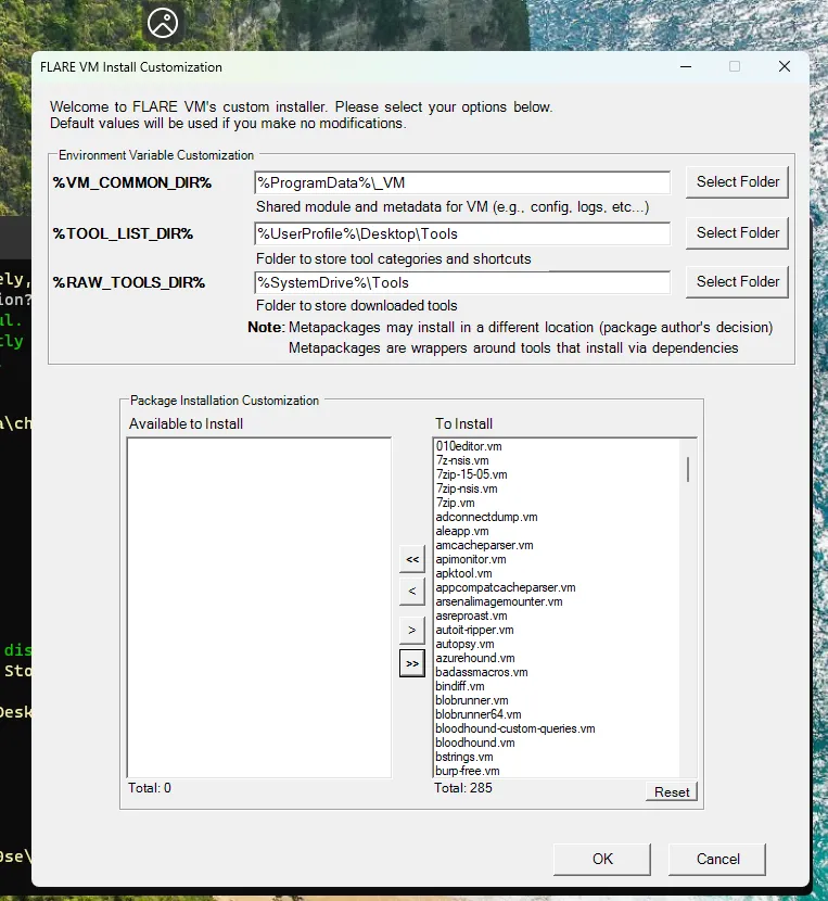 FlareVM installation GUI