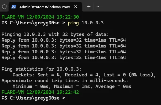 FlareVM pinging REMnux