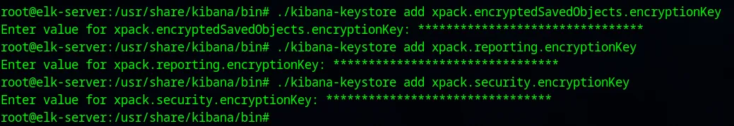 Adding encrypting keys into kibana keystore