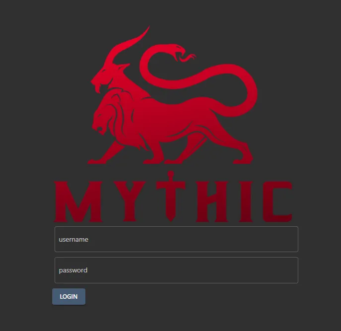 Login page Mythic