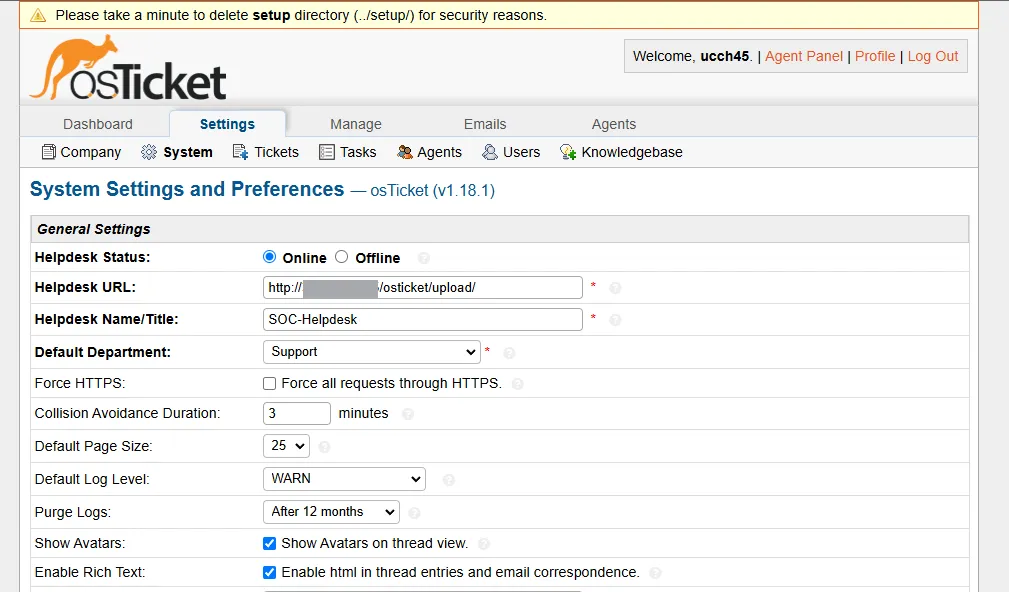 admin panel osticket