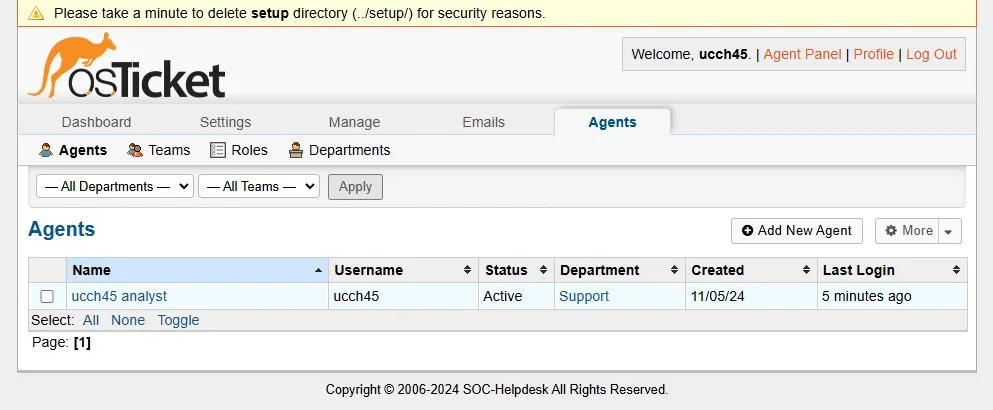 Agents tab admin panel