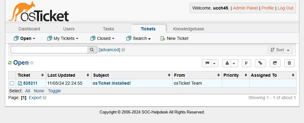 Agent panel osticket