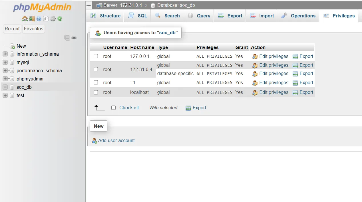 phpMyAdmin page after configuration
