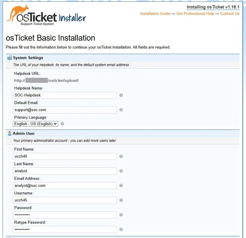 Fill up installation form