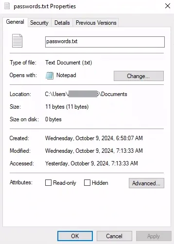 Properties - passwords.txt
