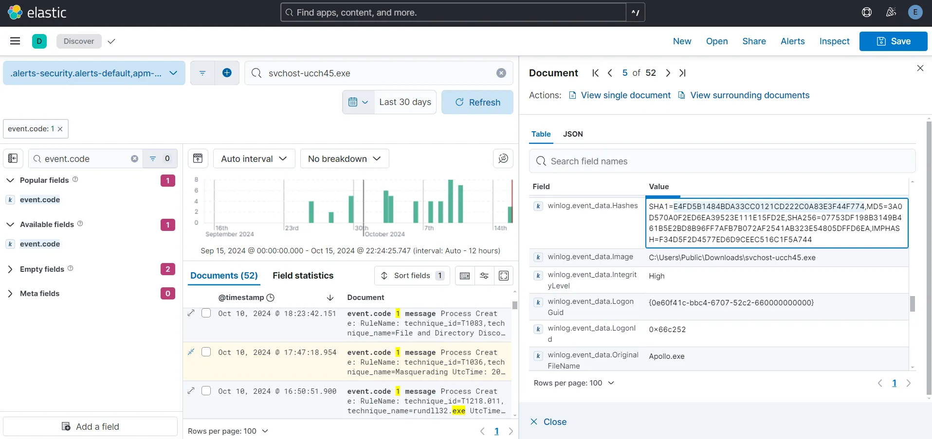 Discover tab search result for svchost