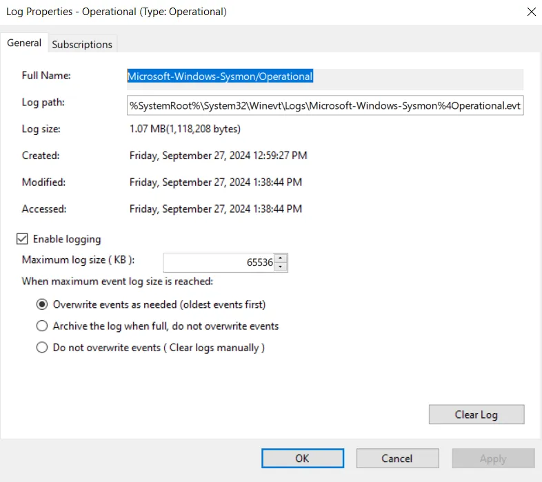 Sysmon Operational Properties