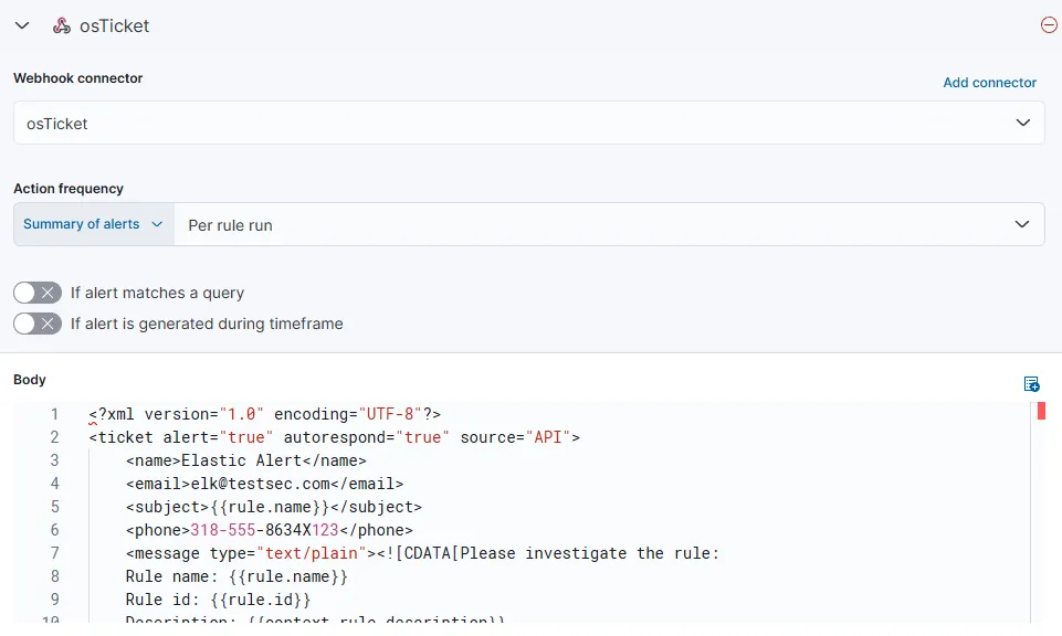 Create osticket action on RDP alert