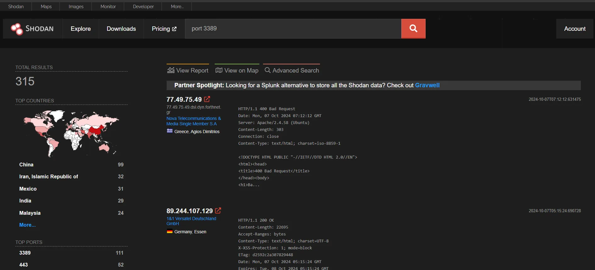 Exposed port 3389 search