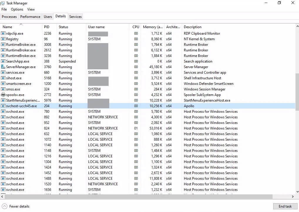 Payload running - Task Manager